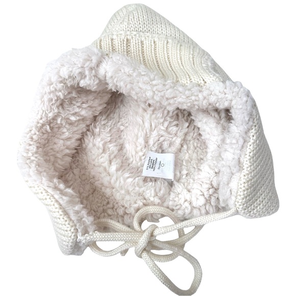 J. Crew Vintage Cream Ribbed Knit Sherpa Lined Trapper Hat with Ties One Size - Picture 2 of 6